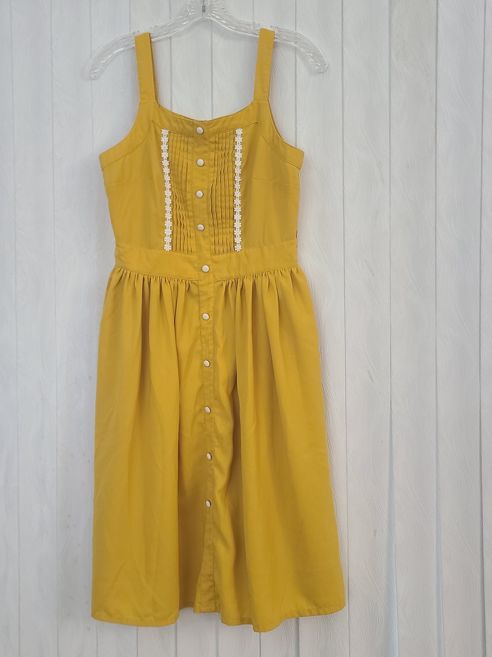 Modcloth Sz S Yellow White Button Pintuck Front Pockets Sleeveless Dress